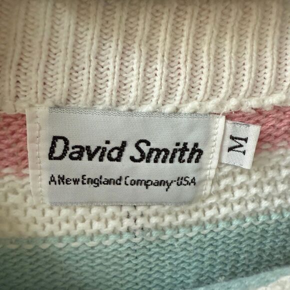 David Smith Pink Blue Stripe 100% Cotton Crewneck Sweater USA M - Picture 6 of 7